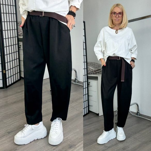 Lucky gumis derekú nadrág övvel K2453-fekete