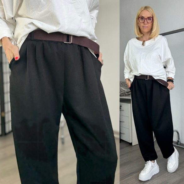 Lucky gumis derekú nadrág övvel K2453-fekete