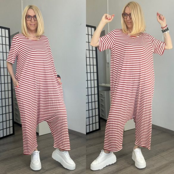 SUN csíkos, ülepes overál 9122 - piros