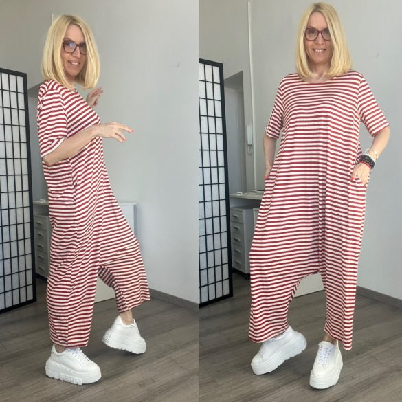 SUN csíkos, ülepes overál 9122 - piros