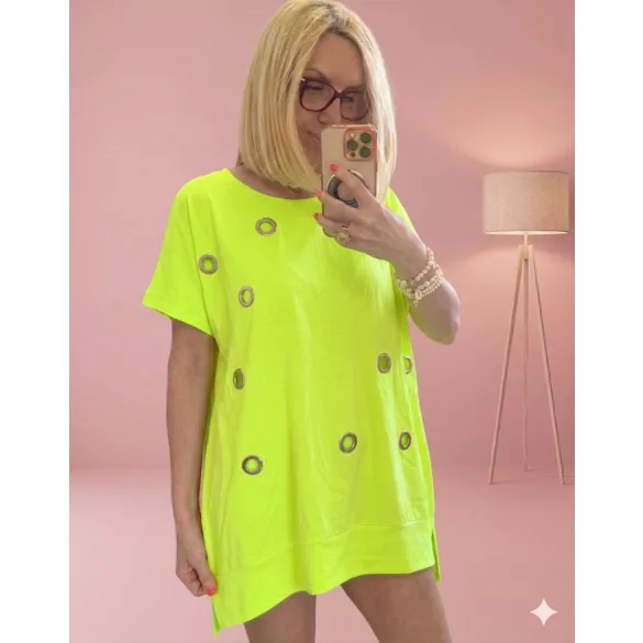 Hello Mya szegecses pamut tunika67142-neonsárga