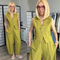   SUN asszimetrikus átlapolt mellény, V kivágású 9159 - pisztácia