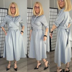   INSTA Firenze 3/4-es ujjú megkötős pamut ruha IN11003 - szürke