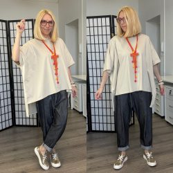 158C rövid ujjú oversize basic tunika56058-bézs