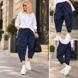 WENDY TRENDY  ülepes átlapolt nadrág925069-sötétkék