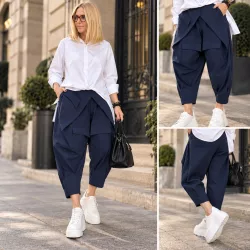 WENDY TRENDY  ülepes átlapolt nadrág925069-sötétkék