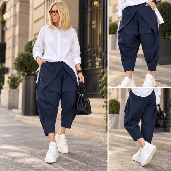 WENDY TRENDY  ülepes átlapolt nadrág925069-sötétkék