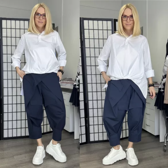 WENDY TRENDY  ülepes átlapolt nadrág925069-sötétkék