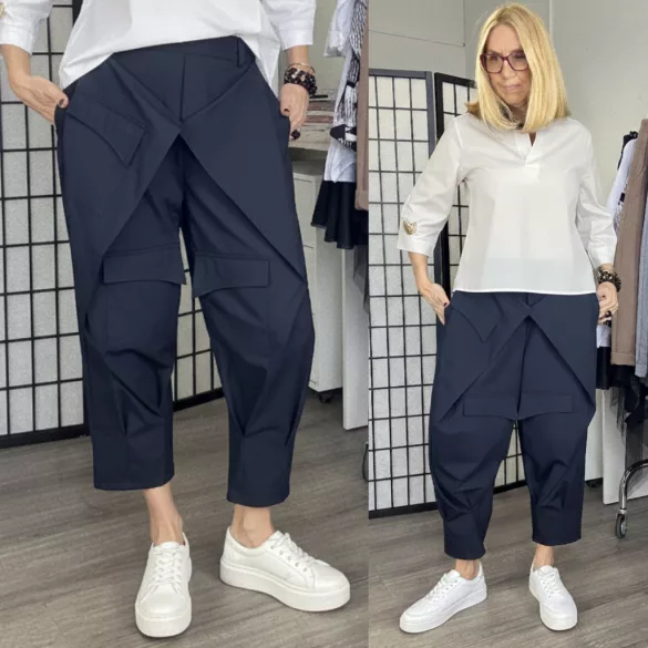 WENDY TRENDY  ülepes átlapolt nadrág925069-sötétkék