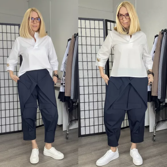WENDY TRENDY  ülepes átlapolt nadrág925069-sötétkék