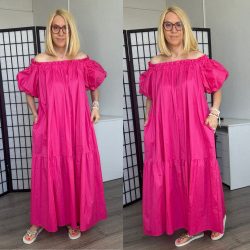 Benita gumis vállú vászon ruha4955-pink