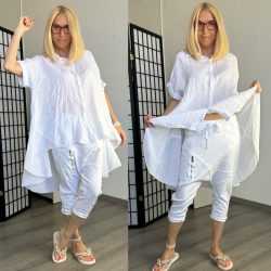   Stella Milani lenvászon asszimetrikus ing pamut betéttel 82099 - fehér