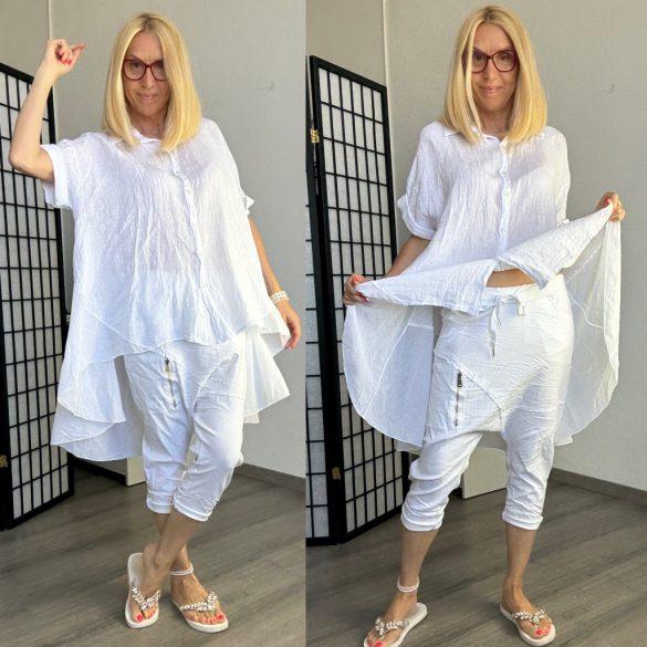 Stella Milani lenvászon asszimetrikus ing pamut betéttel 82099 - fehér