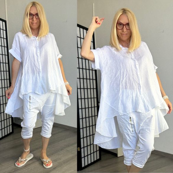 Stella Milani lenvászon asszimetrikus ing pamut betéttel 82099 - fehér