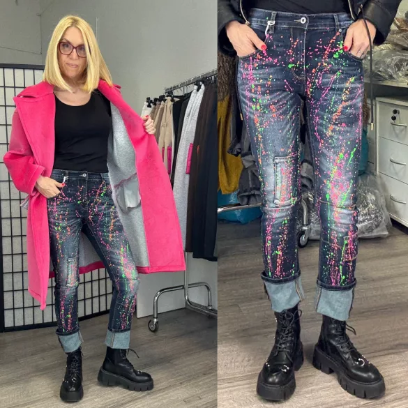 S Woman elasztikus fröcskölt farmer SW1642-sötétkék