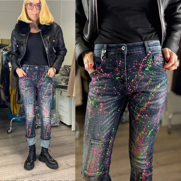 S Woman elasztikus fröcskölt farmer SW1642-sötétkék