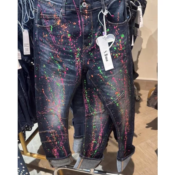 S Woman elasztikus fröcskölt farmer SW1642-sötétkék