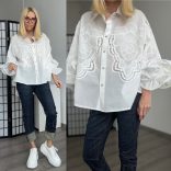 Zeta Otto csipkés fodros ujjú pamut ing 15985/98 - fehér