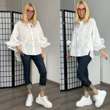 Zeta Otto csipkés fodros ujjú pamut ing 15985/98 - fehér