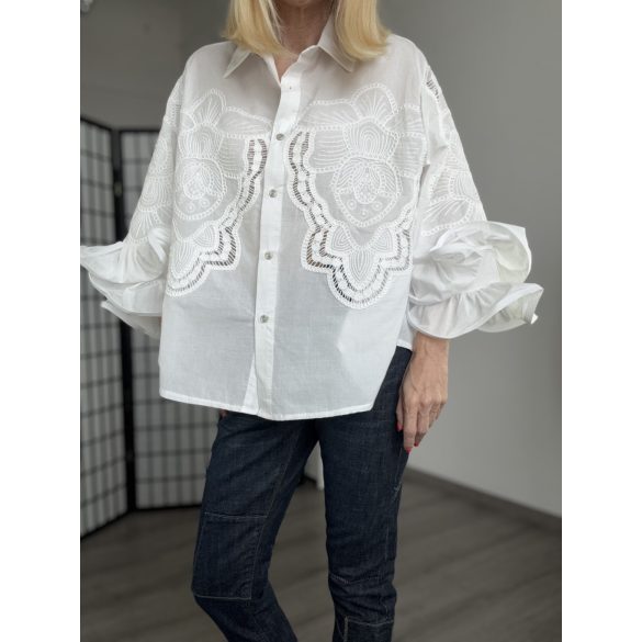 Zeta Otto csipkés fodros ujjú pamut ing 15985/98 - fehér