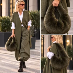 Izabella szőrme táska 0629-khaki