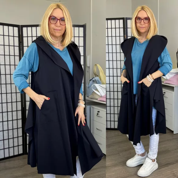 158C lézer vágott kapucnis mellény 56701-sötétkék