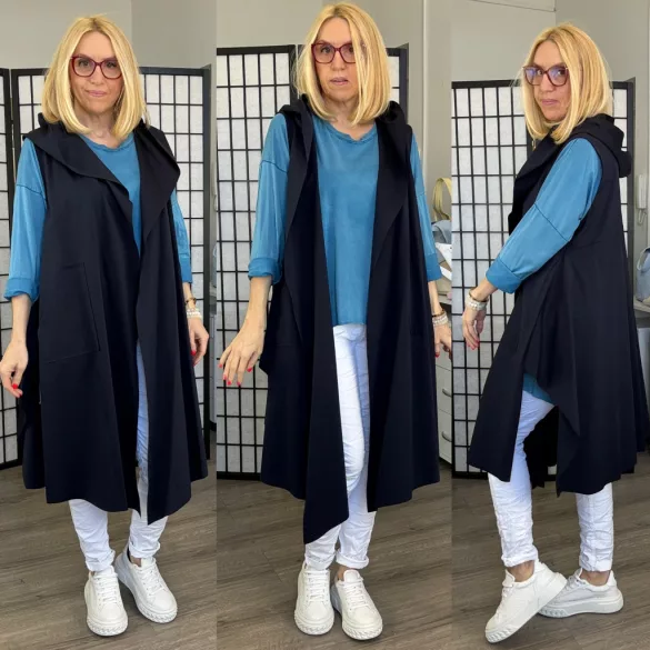 158C lézer vágott kapucnis mellény 56701-sötétkék