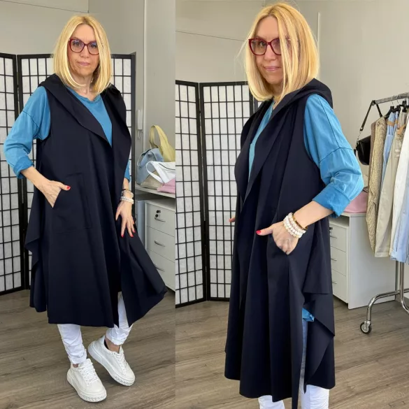 158C lézer vágott kapucnis mellény 56701-sötétkék