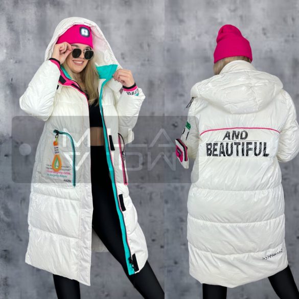 Beautiful Hazel feliratos vízlepergetős lakk kabát 2316-e - fehér