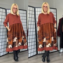 Lux Luna lovas hosszú ujjú ruha 51229 - terrakotta