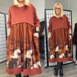 Lux Luna lovas hosszú ujjú ruha 51229 - terrakotta