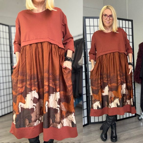 Lux Luna lovas hosszú ujjú ruha 51229 - terrakotta