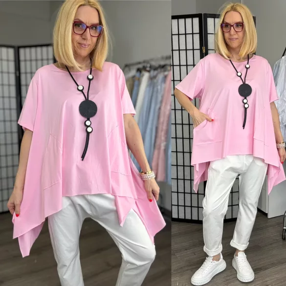 158C pamut aszimmetrikus tunika 52443-rózsaszín