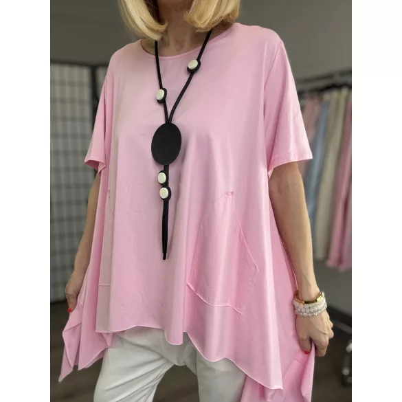 158C pamut aszimmetrikus tunika 52443-rózsaszín