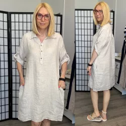 Tanita rövidujjú basic len ruha 60032-bézs