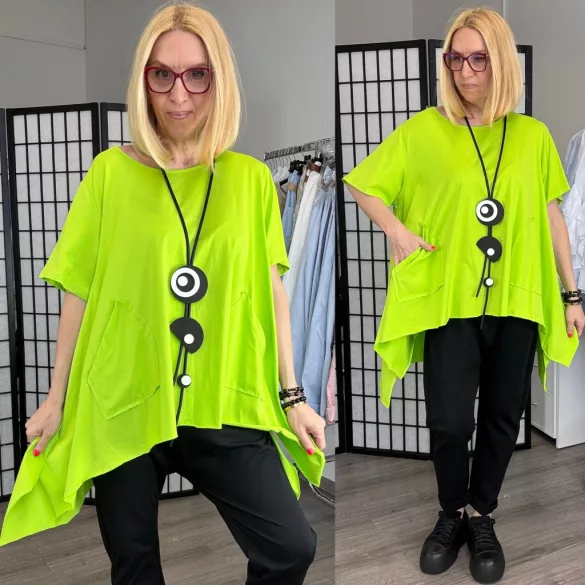 158C pamut aszimmetrikus tunika 52443-pisztácia