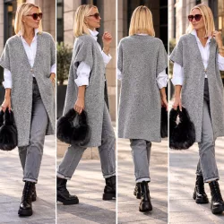 Zoya gombos oversize kötött mellény - szürke