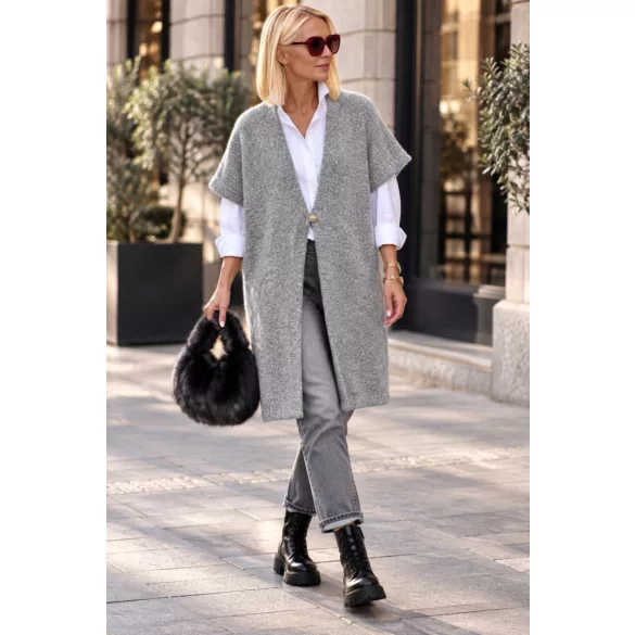 Zoya gombos oversize kötött mellény - szürke