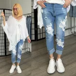 S-Woman gyöngyös virágos farmer SW1386 - világoskék