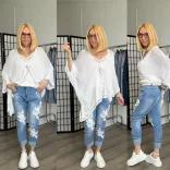 S-Woman gyöngyös virágos farmer SW1386 - világoskék