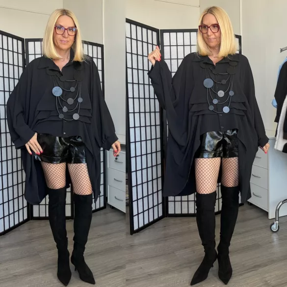 Lux Luna hátul hosszabb gombos ing 53276-fekete