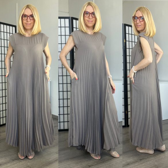 Liqui pliszírozott zsebes maxi ruha -taupe
