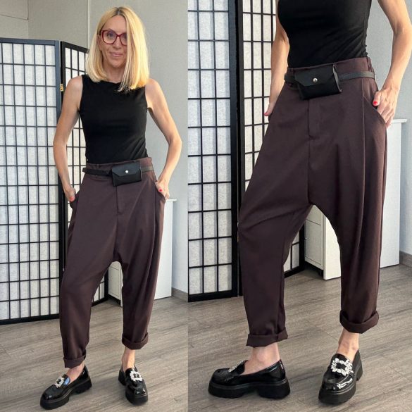 SUN ülepes vastagabb cipzáros nadrág 6358 - csokibarna