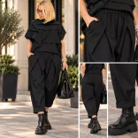 WENDY TRENDY  ülepes elegáns nadrág923093-fekete