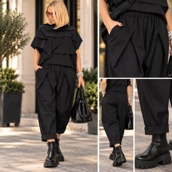 WENDY TRENDY  ülepes elegáns nadrág923093-fekete