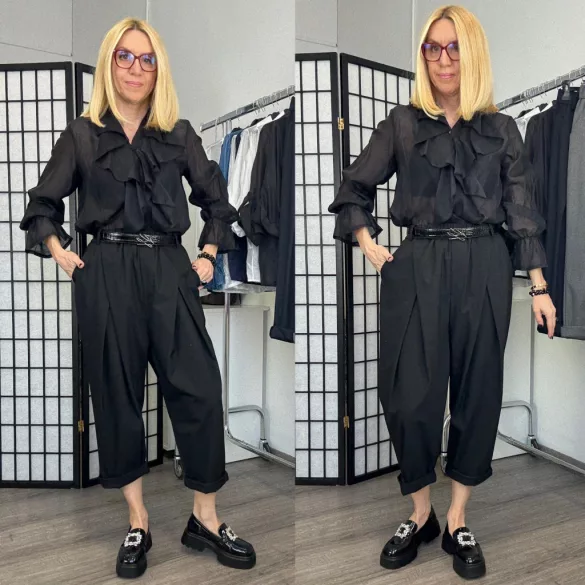 WENDY TRENDY  ülepes elegáns nadrág923093-fekete