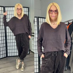   Honey winter oversize basic vékonykötött V-kivágású felső 8015- 103 - csokibarna