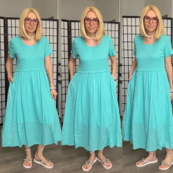 Freya környakú pamut ruha 26508 - türkiz