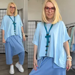   Xin Xin oversize környakú basic pamut felső 9562 - világoskék