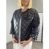 Steppelt pöttyös betétes blézer rózsával -fekete